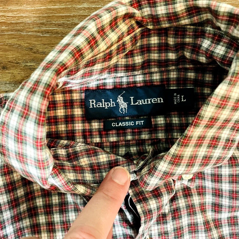 Polo Ralph Lauren Shirt Mens Large Plaid Button Front Long Sleeve Cotton Classic